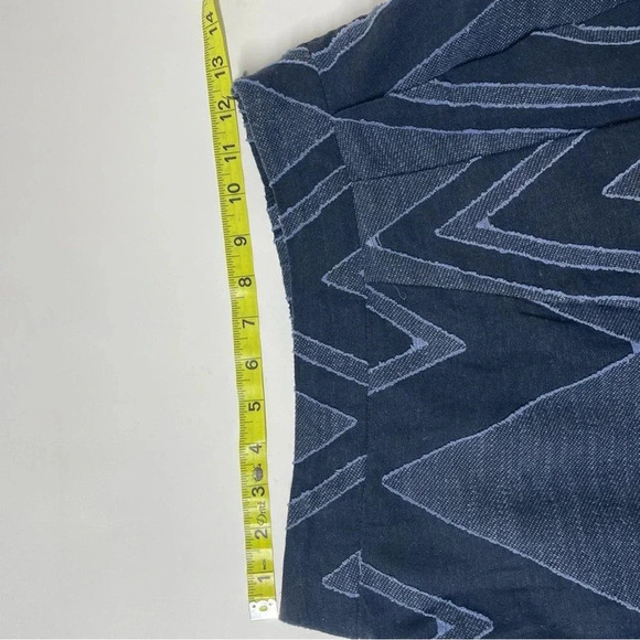 Anthropologie Eva Franco Textured-Chevron Midi Skirt Blue Ruffle Front Size 4 - Picture 12 of 16